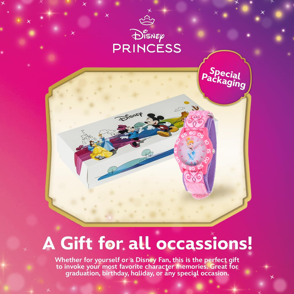Disney Princess - Reloj analógico de cuarzo con correa de nailon pa...