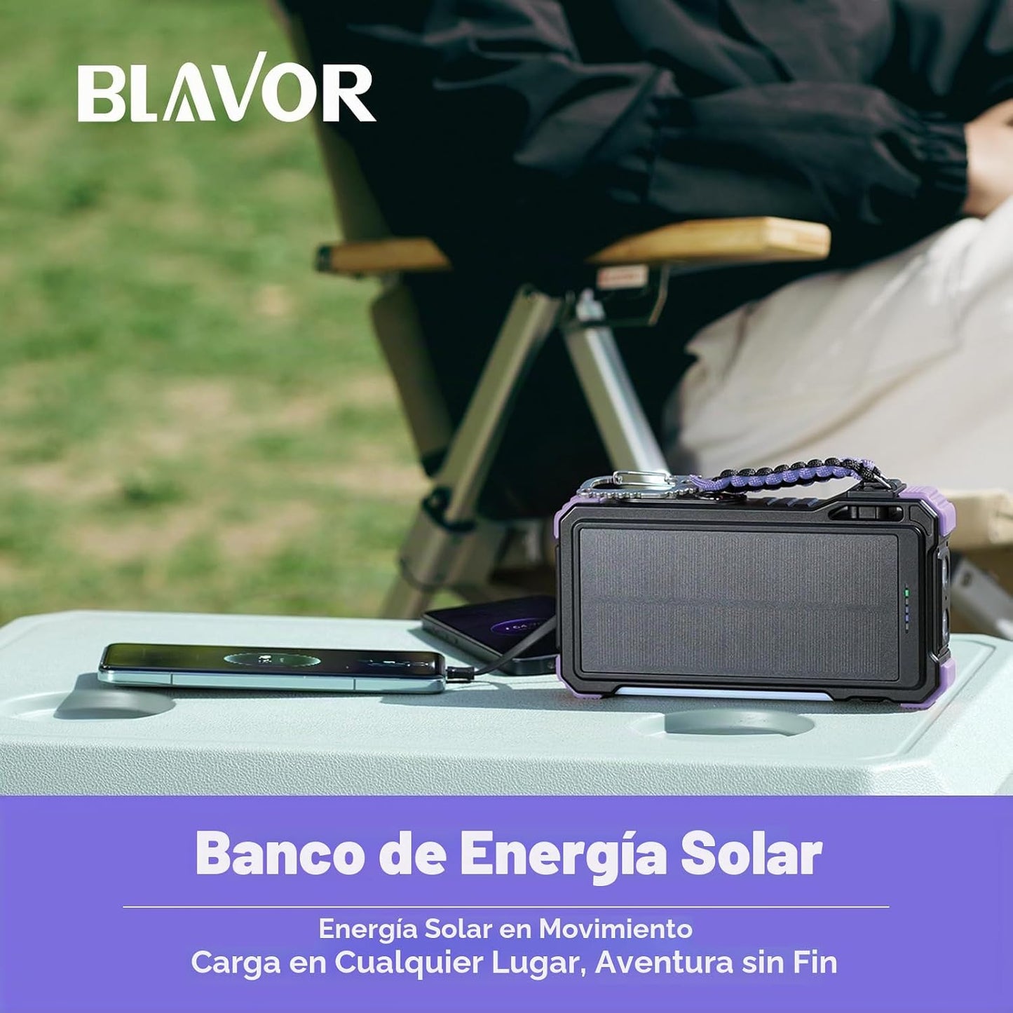 BLAVOR Cargador Solar Power Bank 20000mAh con Cables Incorporados,...