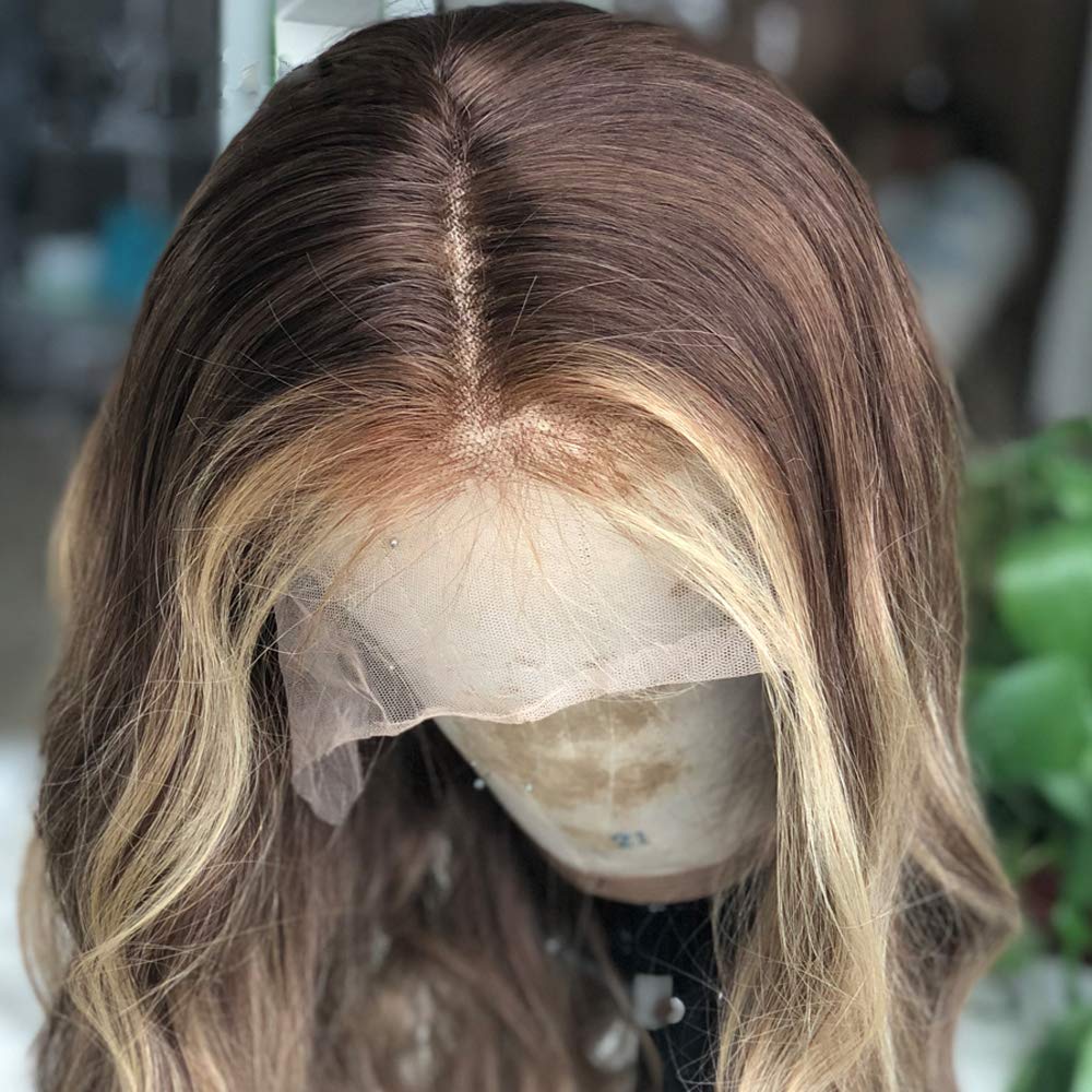 oulaer Peluca de cabello humano ondulado rubio ombré, encaje de 13...