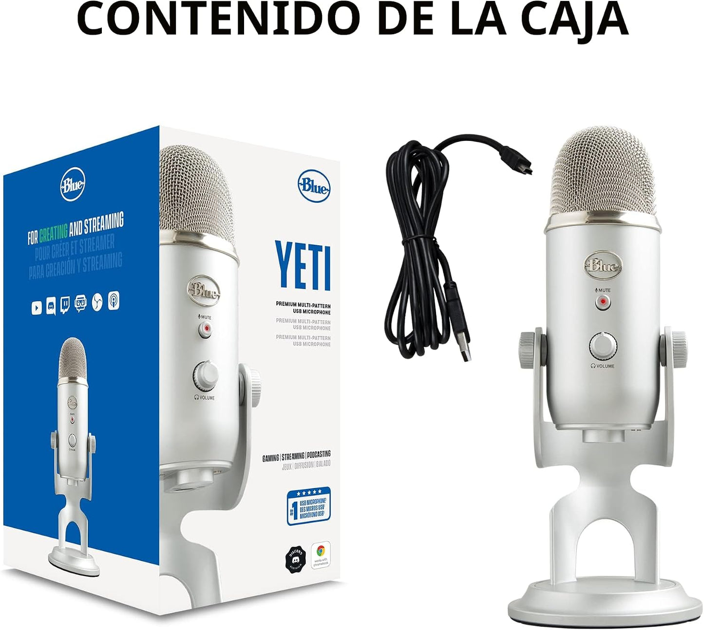 Logitech Creators Blue Yeti - Micrófono USB para juegos, transmisió...