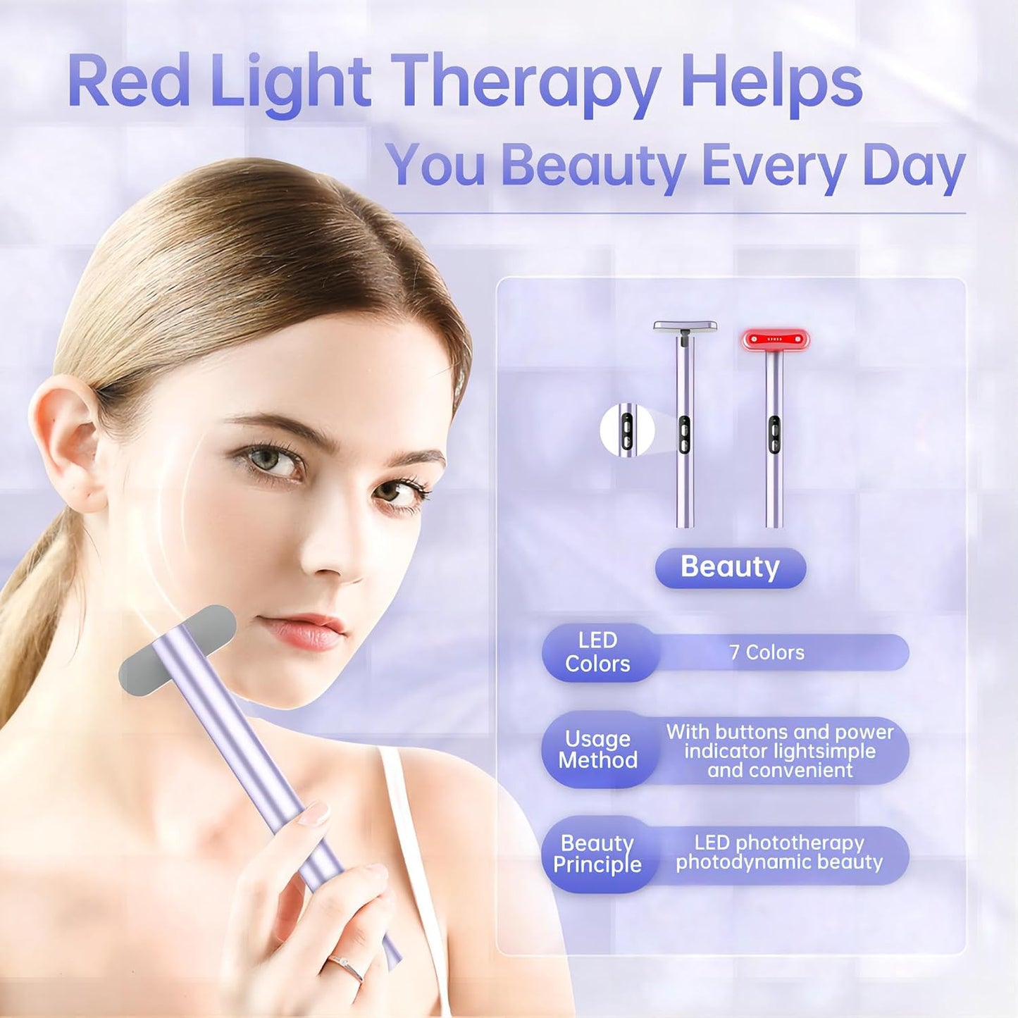 Varita de terapia de luz, terapia de luz roja para cara y cuello, v...