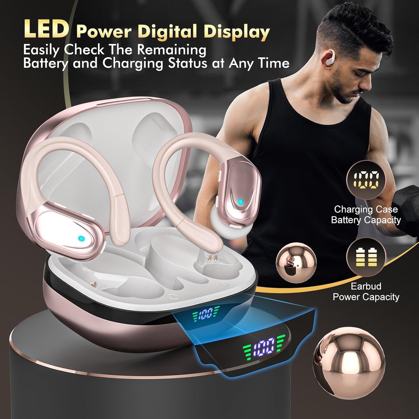 HAOYUYAN Auriculares inalámbricos, auriculares Bluetooth deportivos...