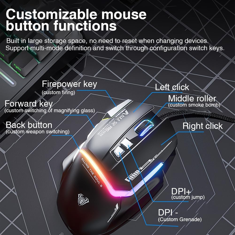 AULA Combo de teclado para juegos con cable, teclado mecánico retro...