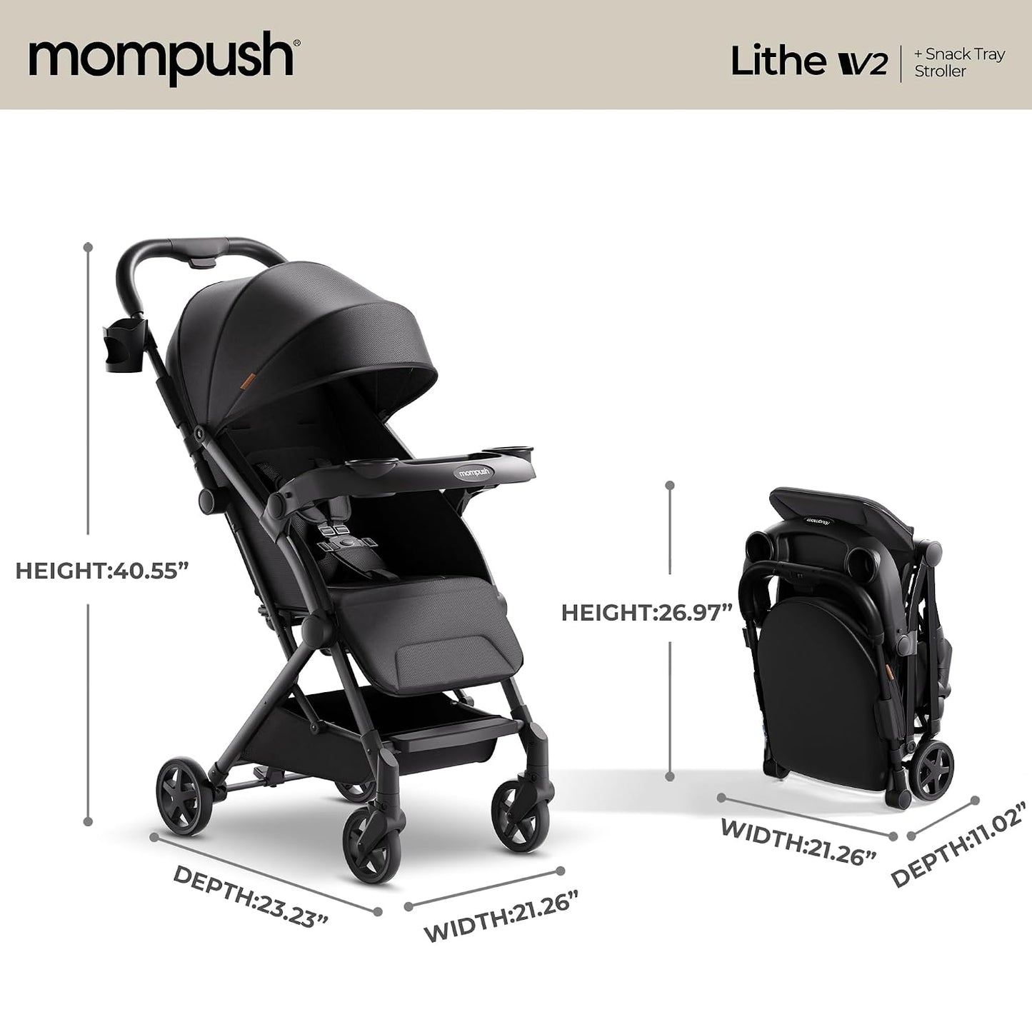 Mompush Lithe V2 - Cochecito de viaje ligero, compacto y plegable c...