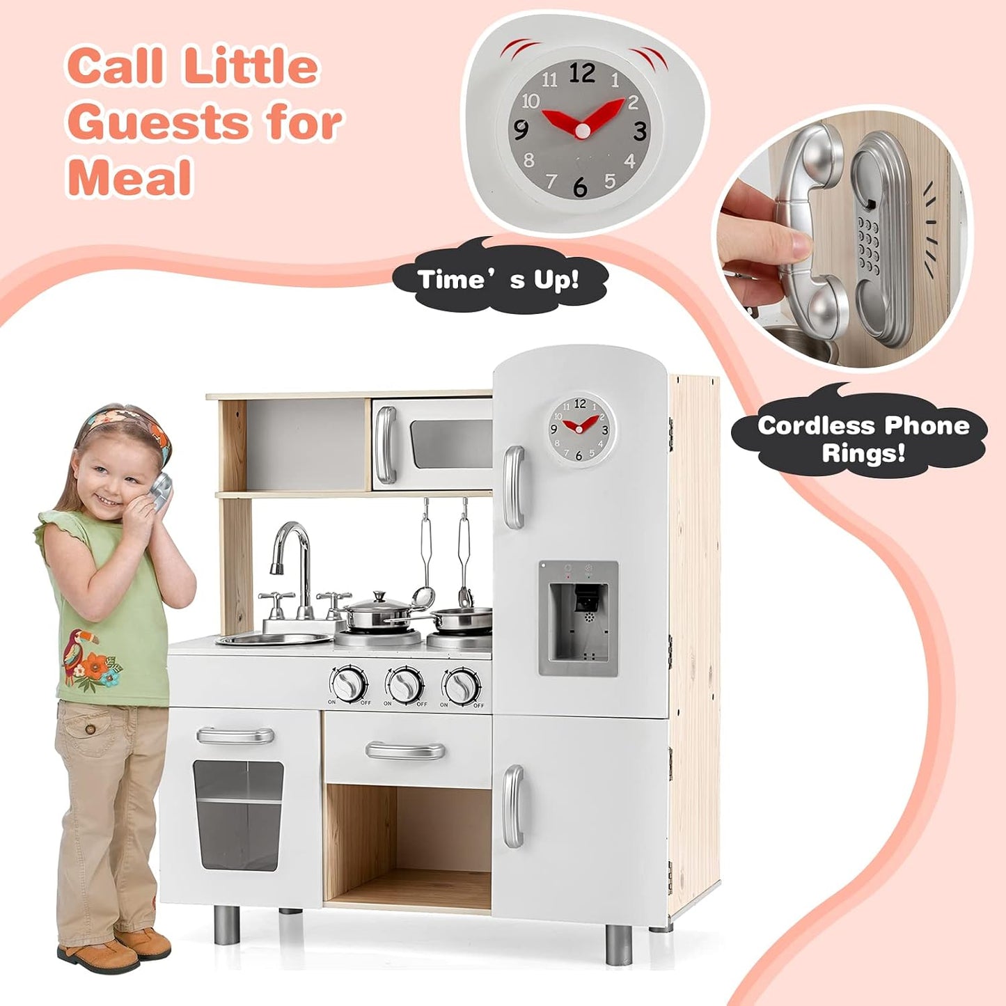 HONEY JOY Juego de cocina para niños, cocina de juego de madera fin...