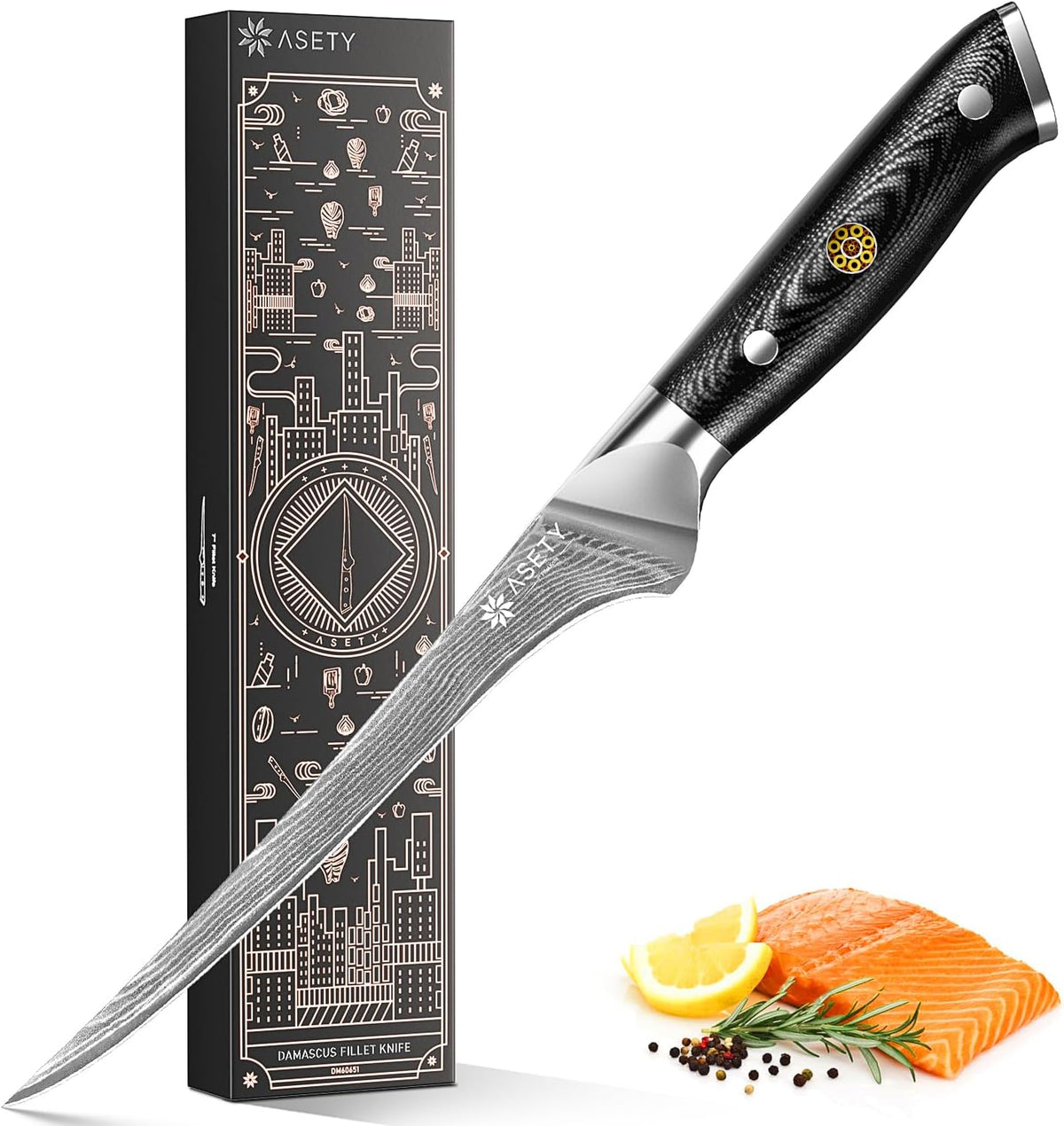 Cuchillo de filete de Damasco de 7 pulgadas, cuchillo de filete ult...