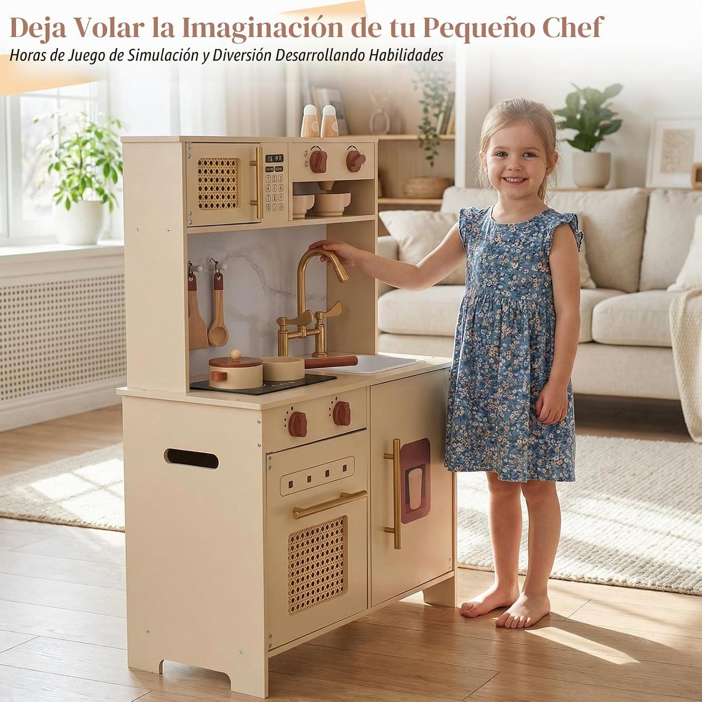 WoodenEdu Juego de cocina de madera para niños de 3 años, juego de...