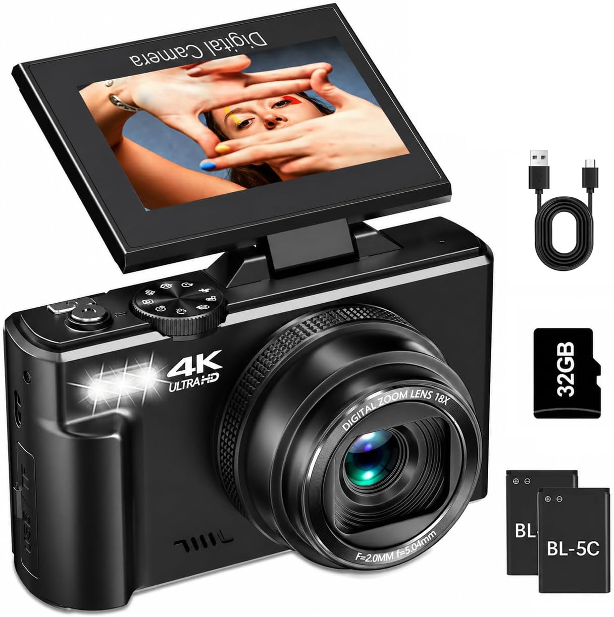 Cámara digital 4K para fotografía, cámara de vlogging de 64MP para...