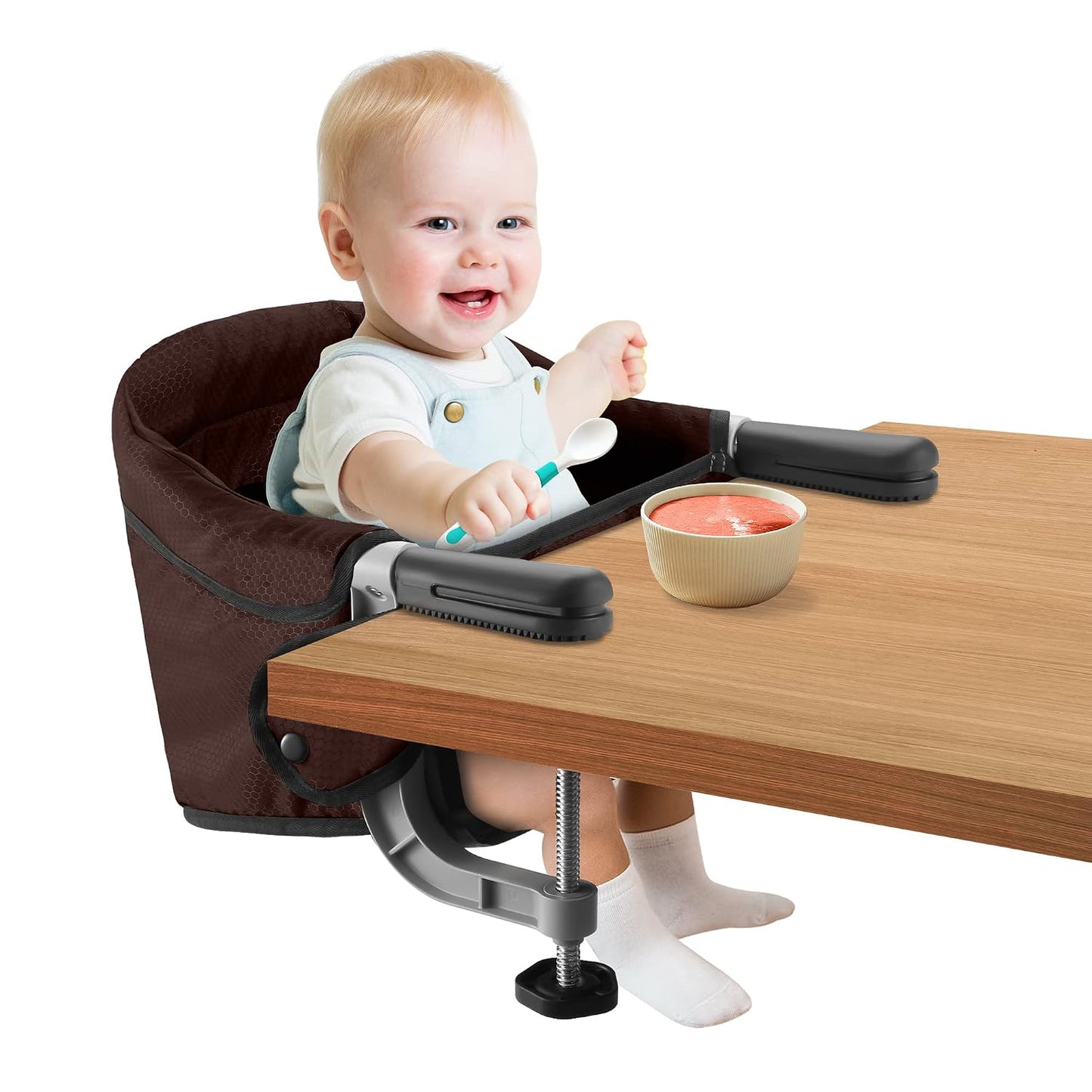 Toogel Silla alta de gancho, asiento plegable con clip de viaje par...