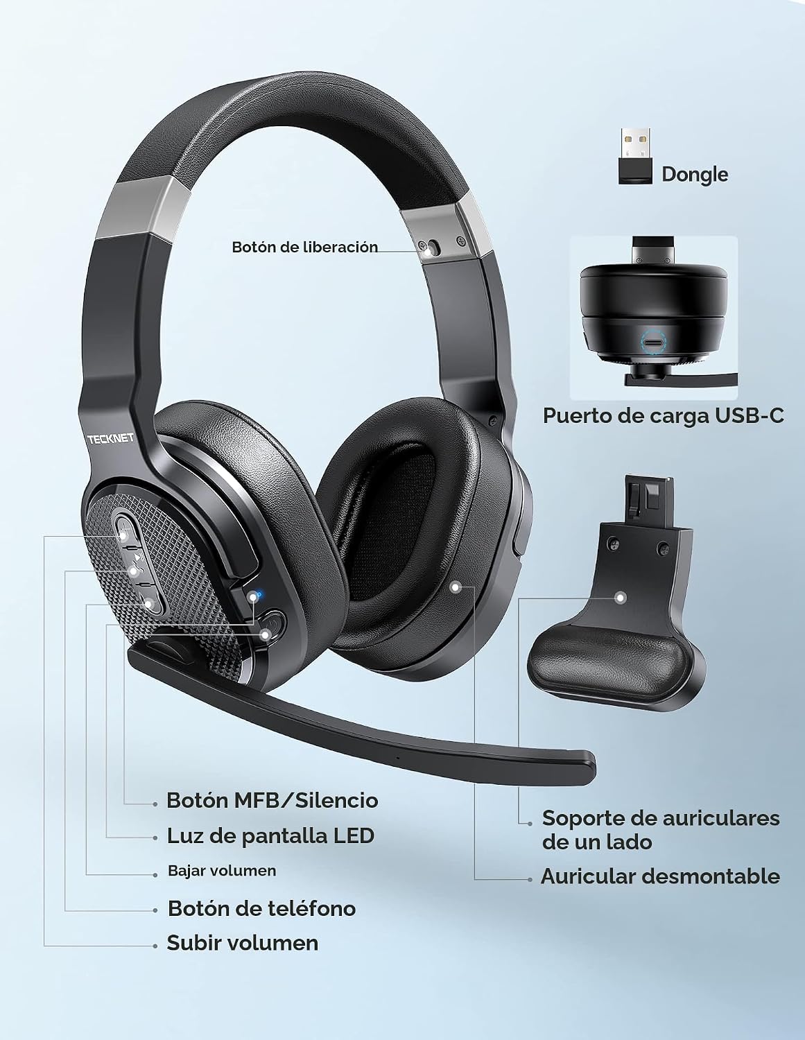 TECKNET Auriculares Bluetooth para Camioneros, Auriculares Inalámbr...