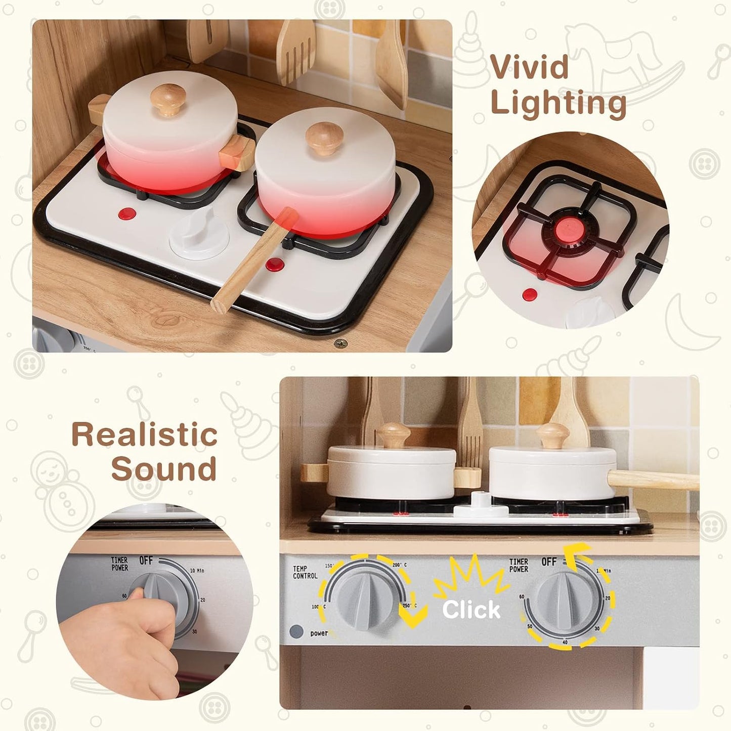 HONEY JOY Juego de cocina para niños, cocina de madera para niños p...