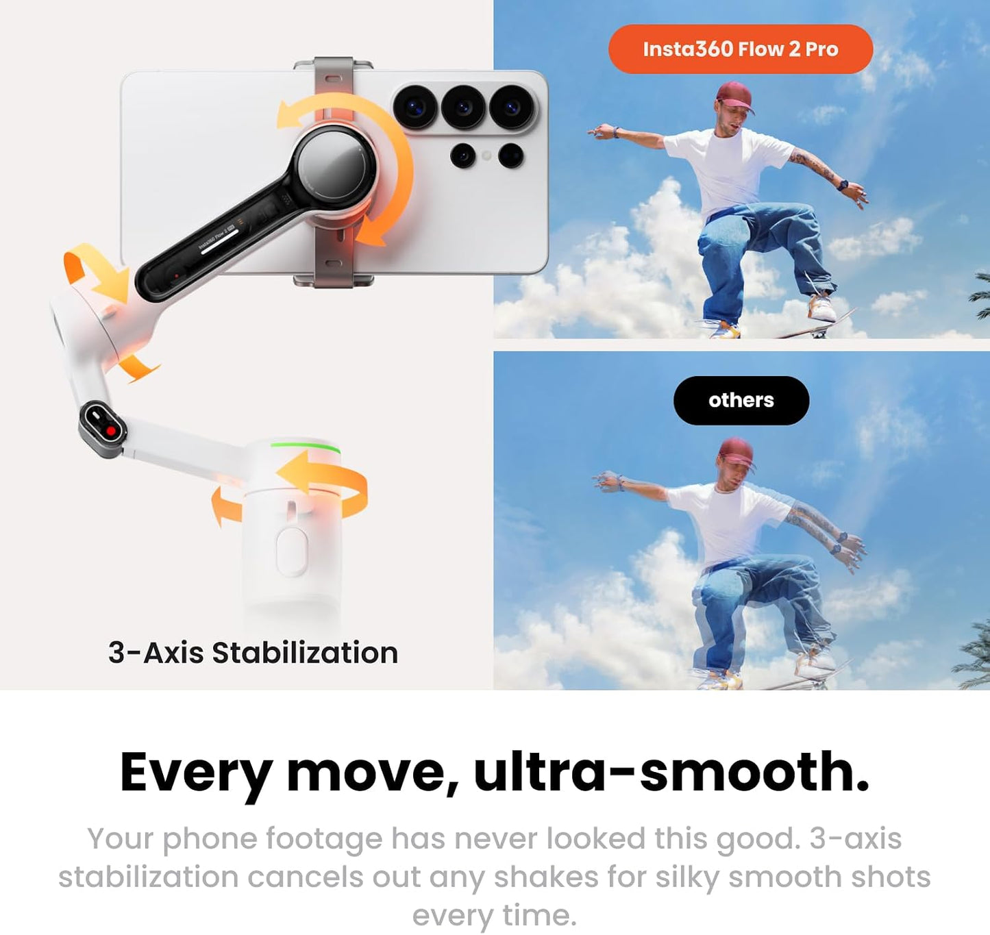 Insta360 Flow 2 Pro Gimbal Estabilizador para iPhone, Android, Gimb...
