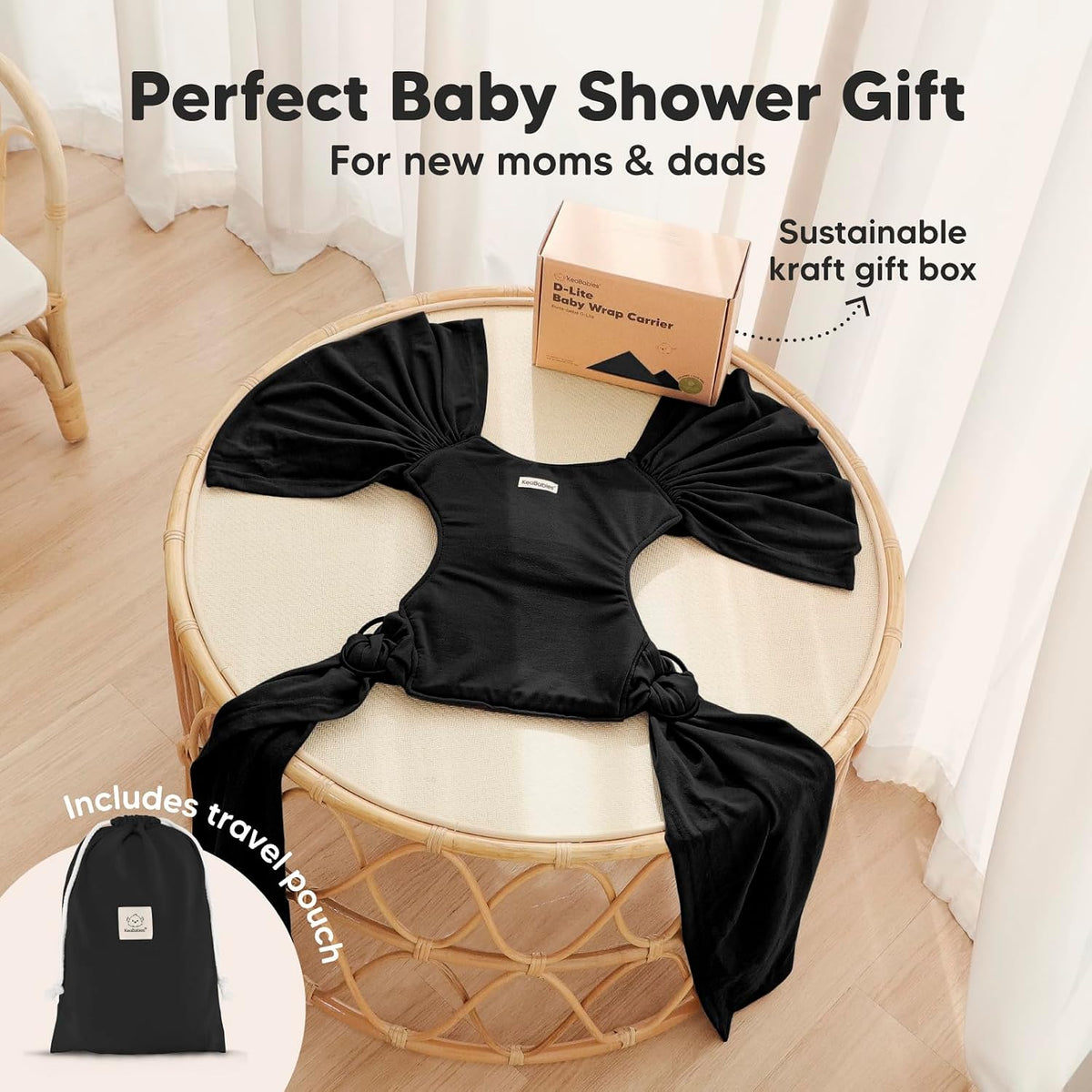 KeaBabies D-Lite - Portabebés portabebés (moda negro) | Fácil de ll...