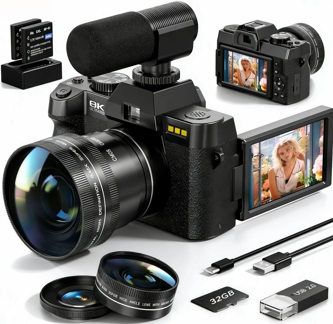 Cámaras digitales 8K 64MP para fotografía, zoom 16X y micrófono, ne...