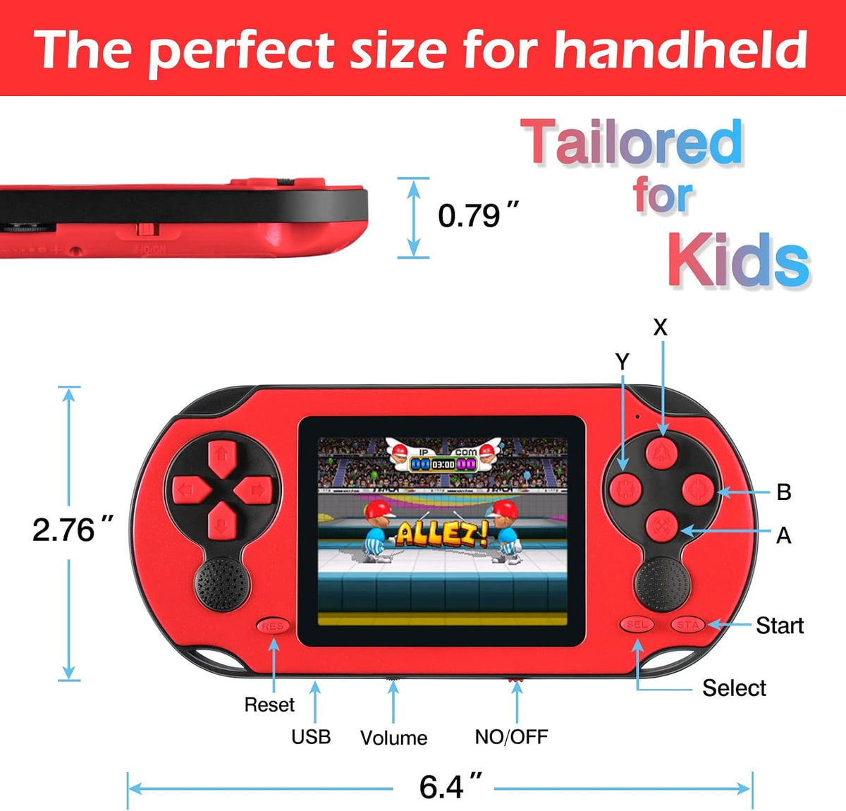 TaddToy Juego de mano de 16 bits para niños y adultos, pantalla gra...