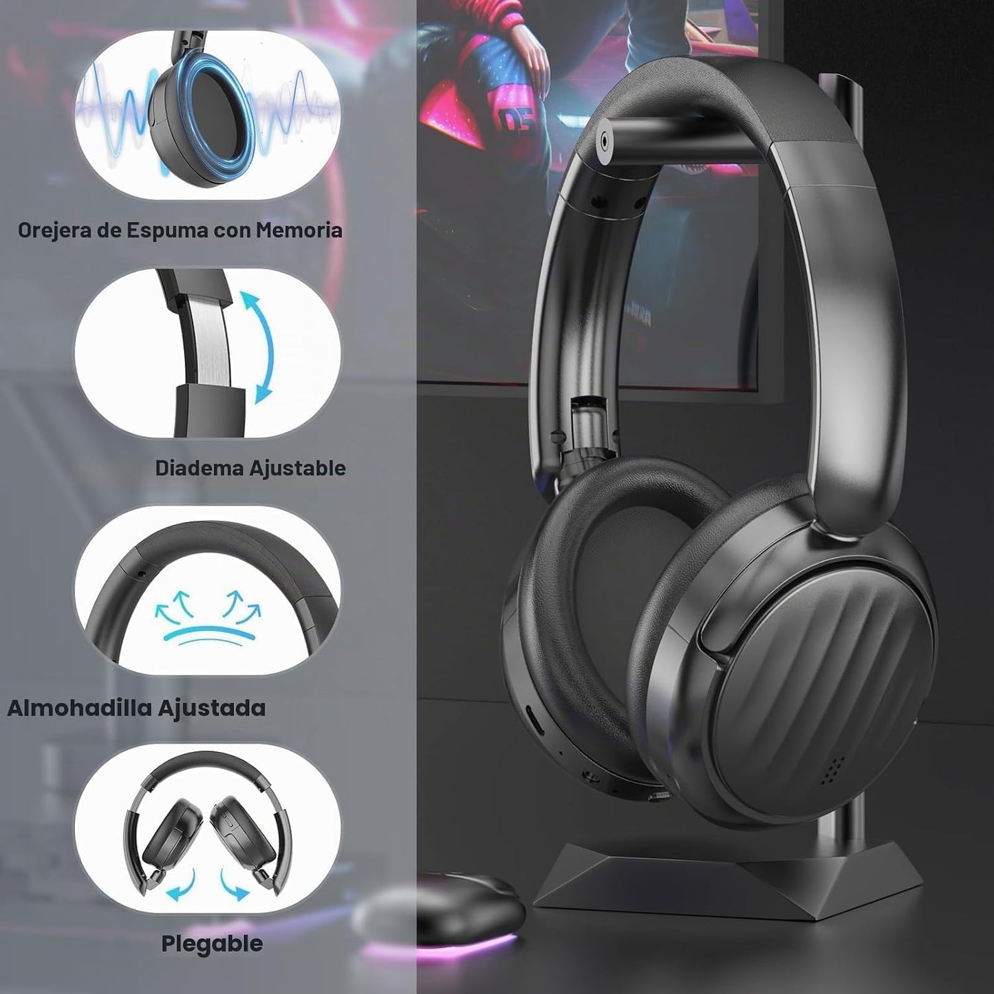 MMWOWARTS Auriculares Bluetooth, cancelación activa de ruido híbrid...
