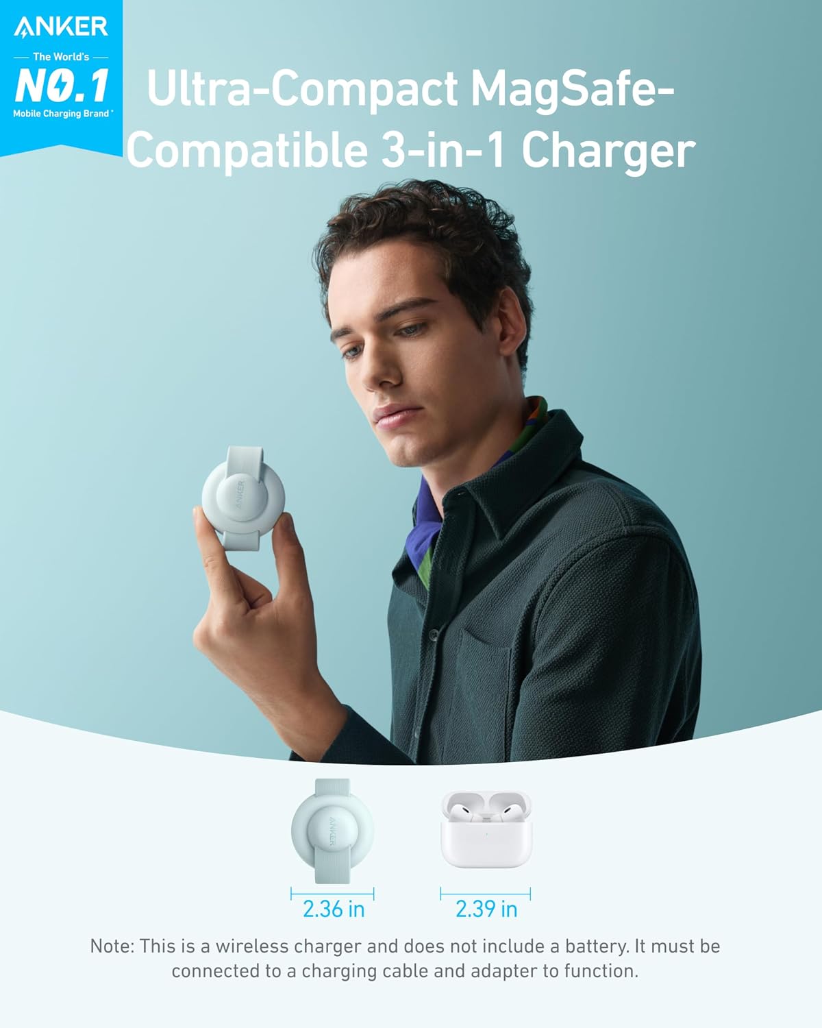 Anker MagGo UFO 3 en 1 MagSafe Compatible Qi2 15W Estación de carga...