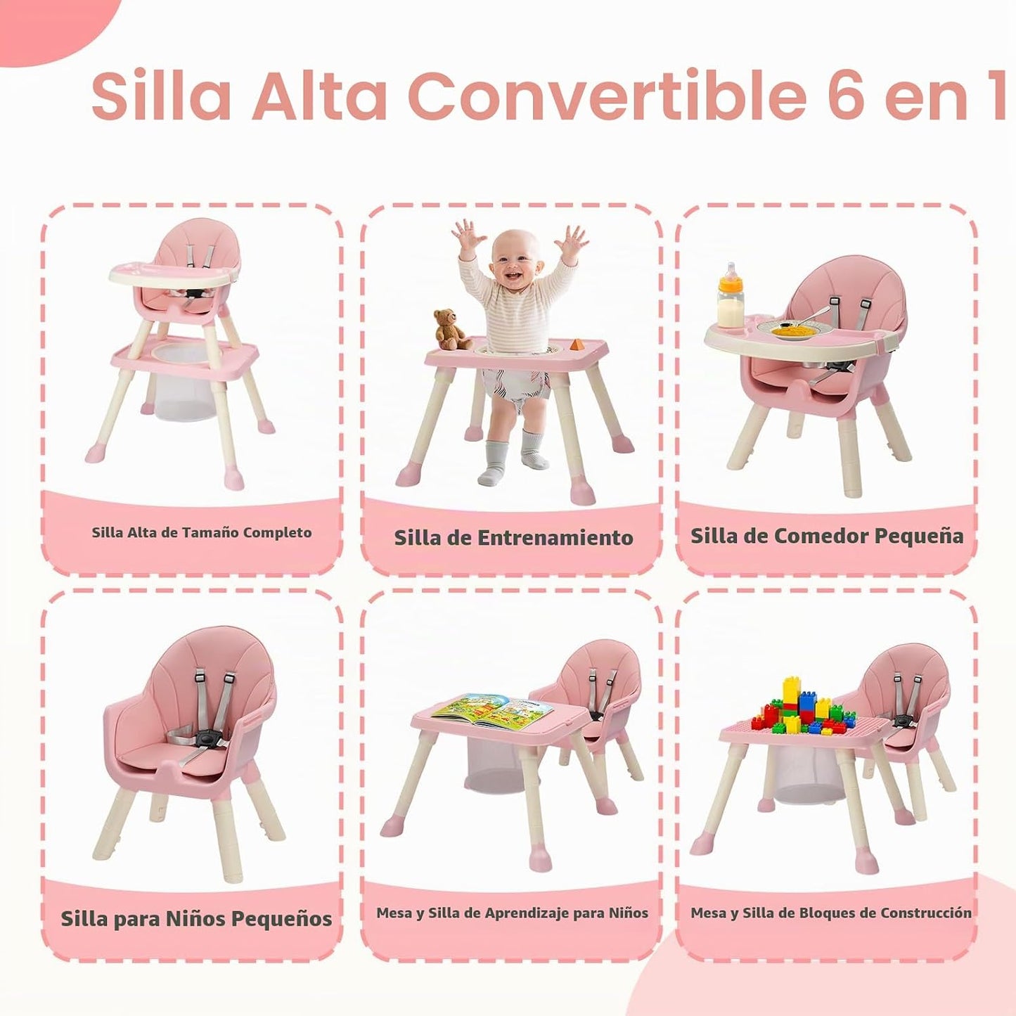 JOYMOR Silla alta 7 en 1 para bebés y niños pequeños, mesa y silla...