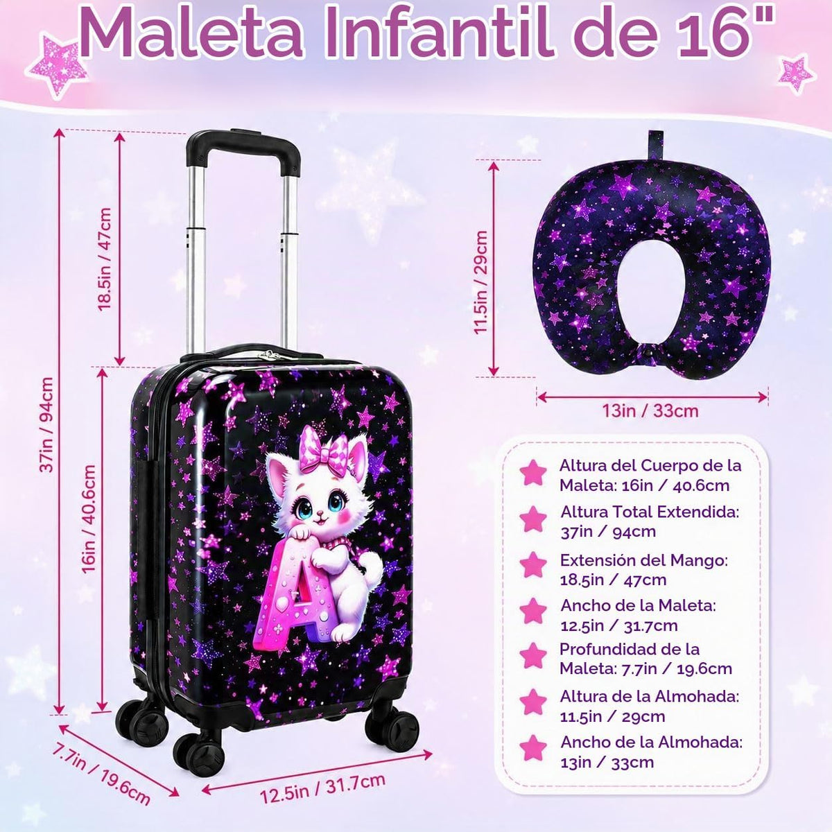 Equipaje para niños, juego de 2 piezas con ruedas giratorias de 360...