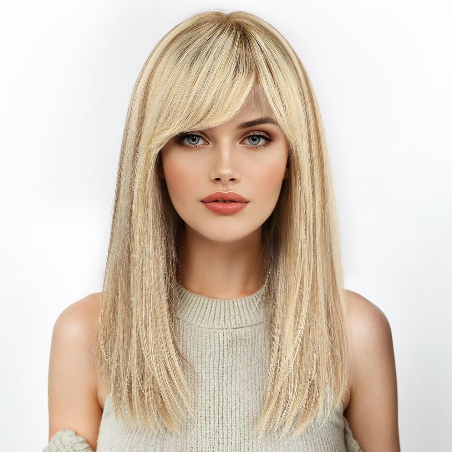 KKU Pelucas de cabello humano castaño dorado degradado de 16 pulgad...