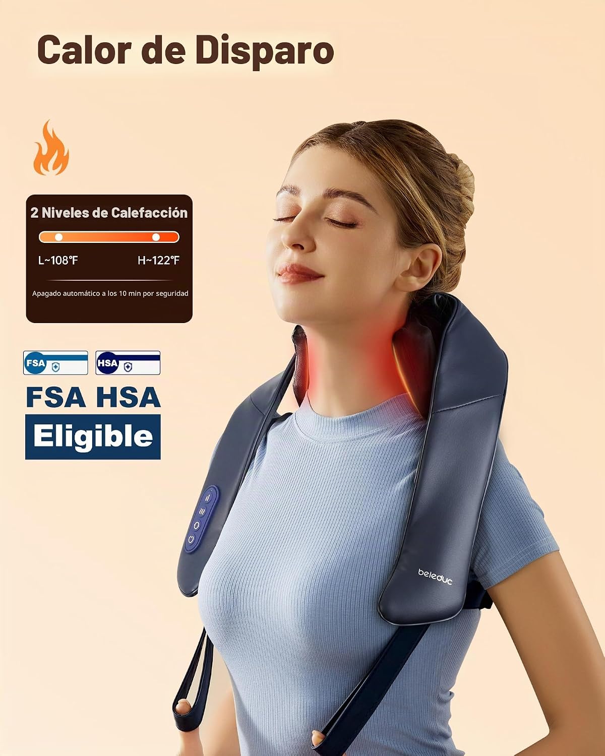 Beleduc Masajeador de cuello inalámbrico con calor, HSA elegible pa...