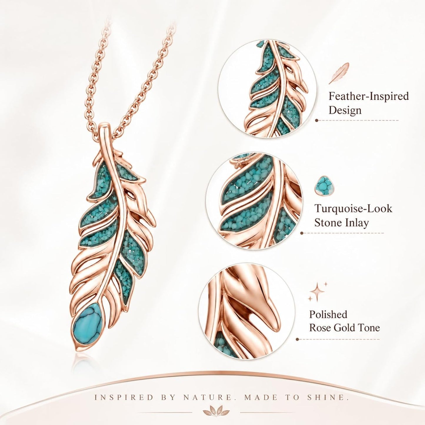 Teetyyt Collar de Plumas de Turquesa para Mujer Chapado en Oro Blan...