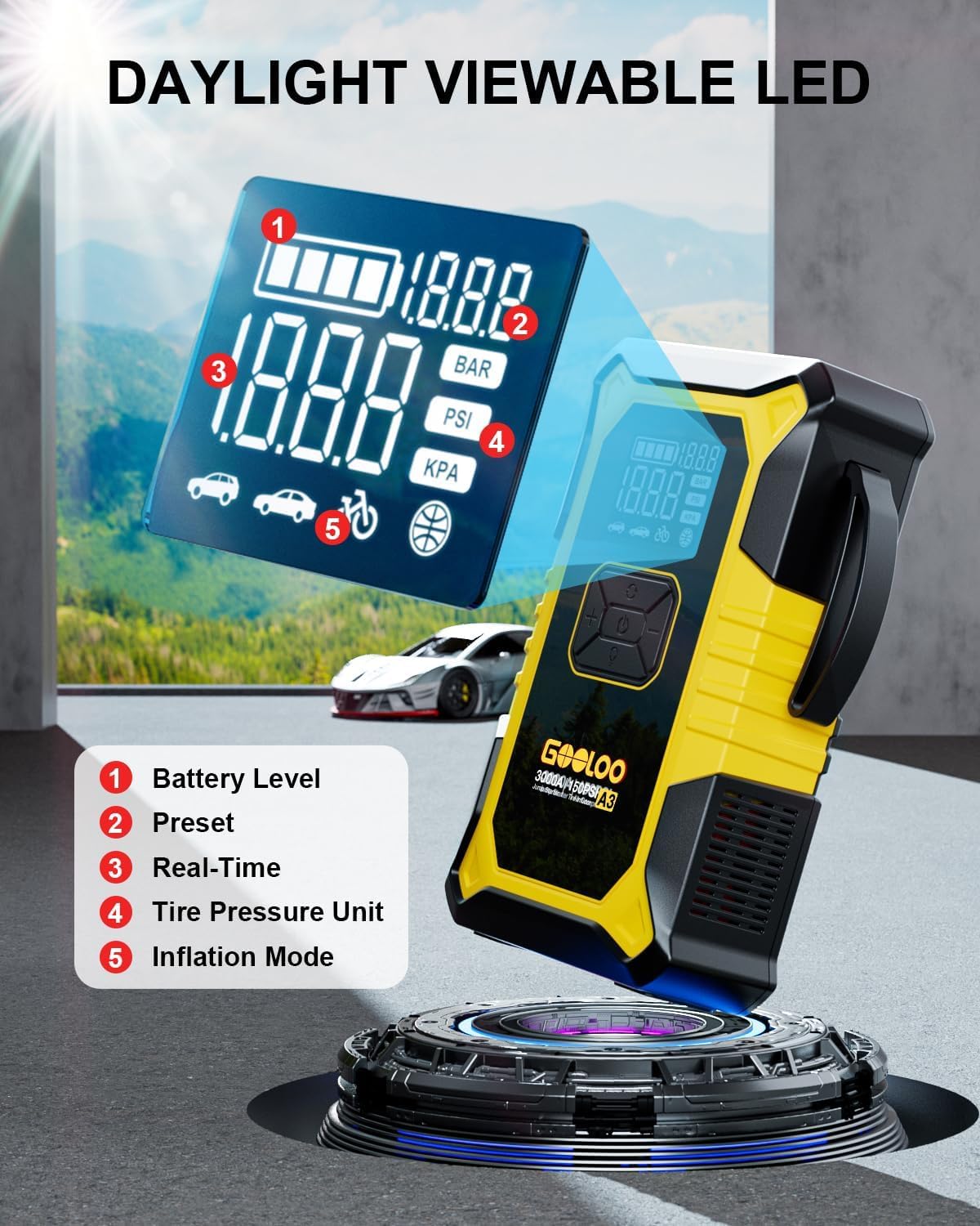 GOOLOO A3 12V 3000A Arrancador portátil con compresor de aire | 7 e...