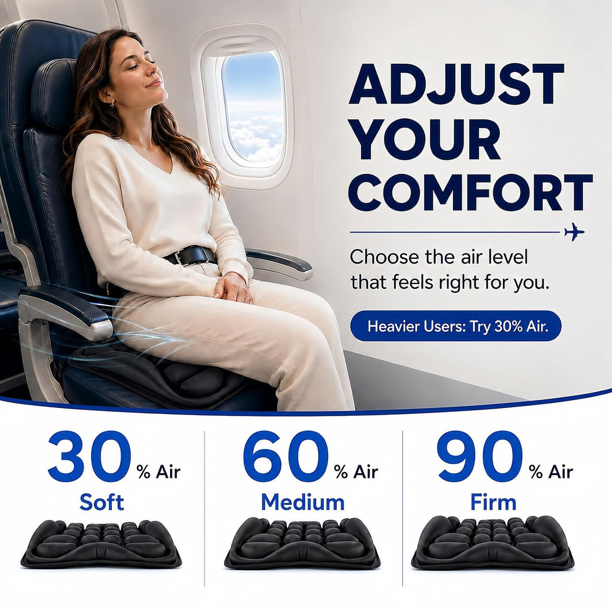 Qticare Cojín de asiento de avión, cojín de viaje con celda de aire...