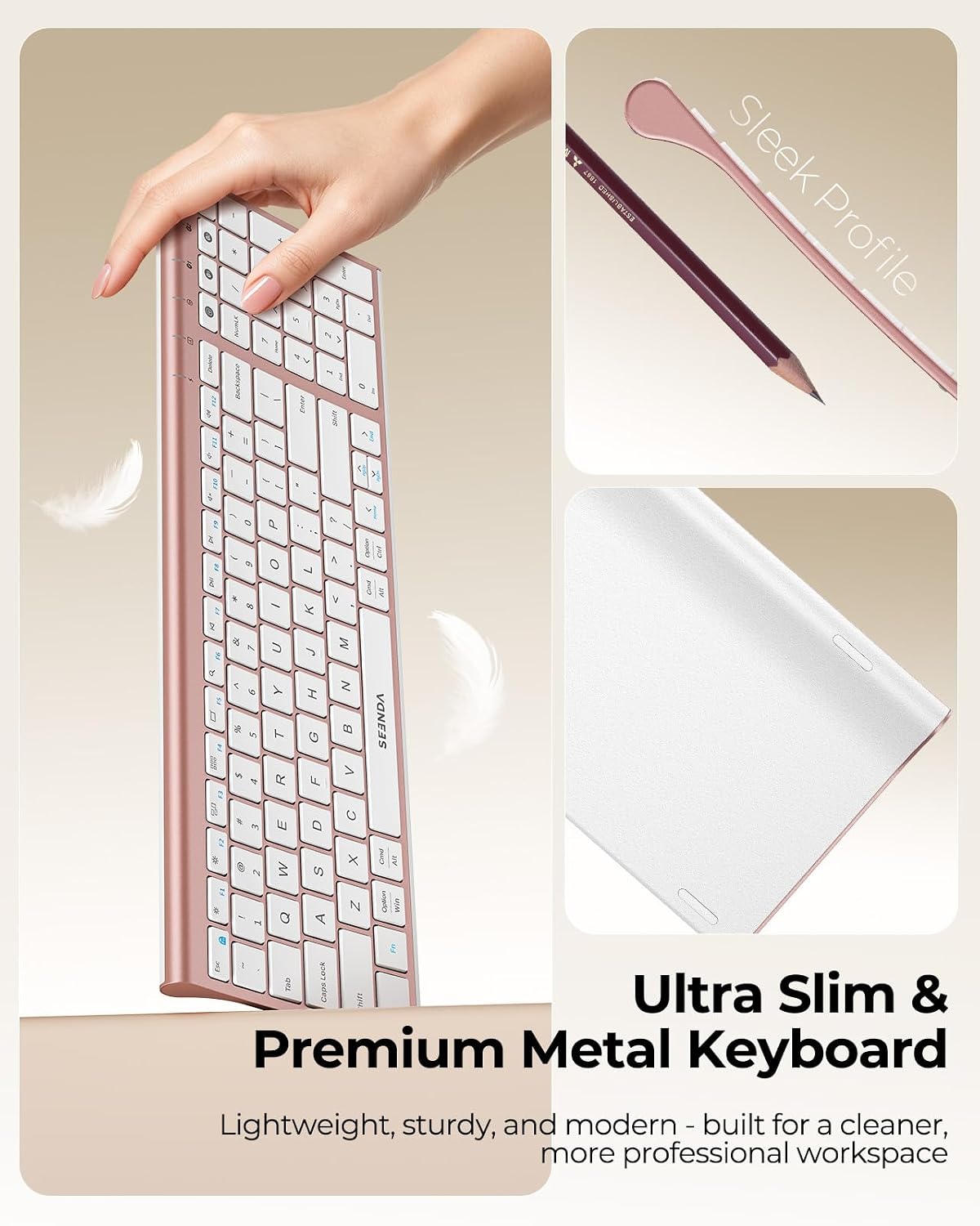seenda COE401 Combo de teclado y mouse Bluetooth, 3 dispositivos, o...