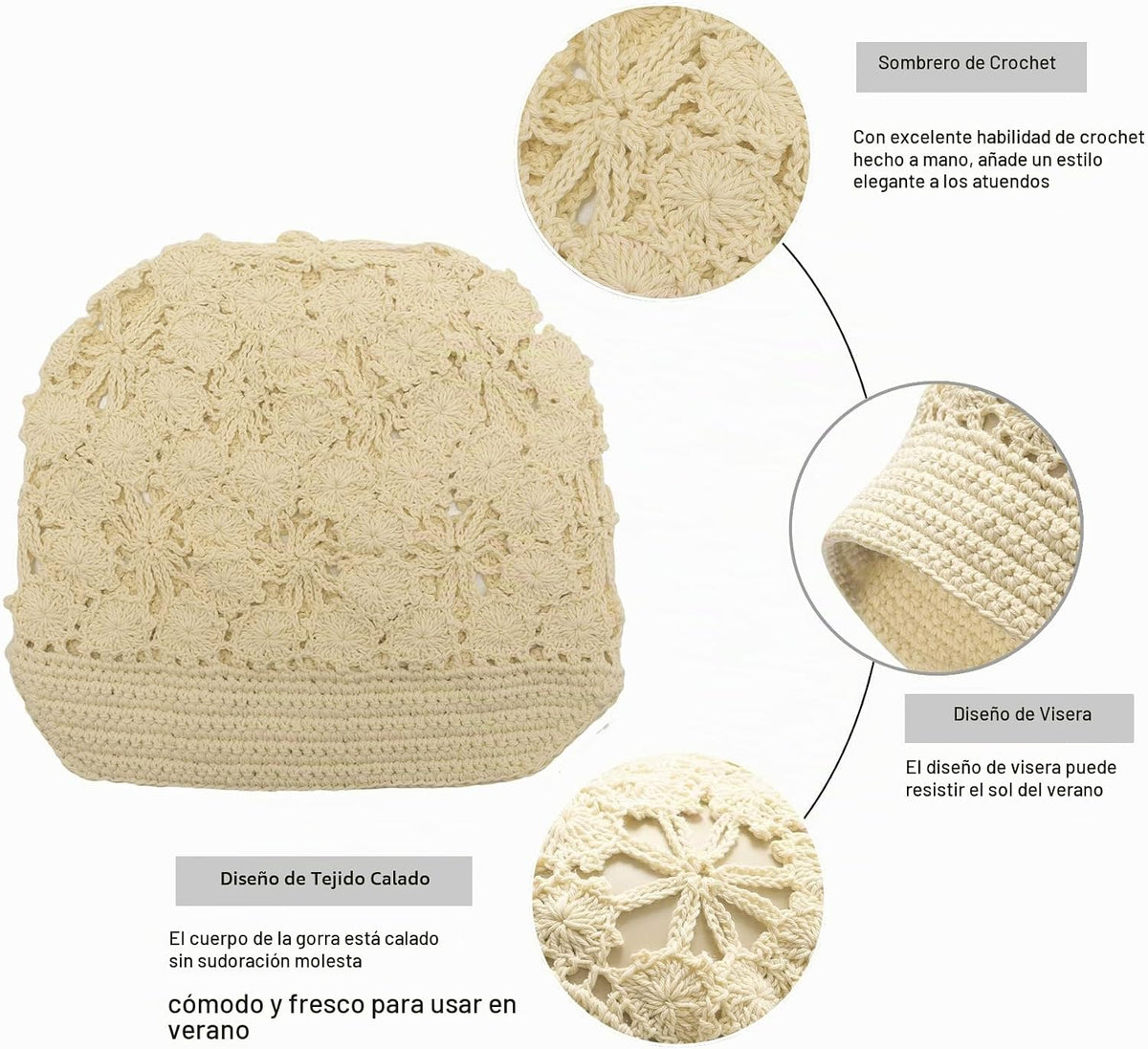 ZLYC Sombrero de ganchillo holgado de verano para mujer, gorra de c...