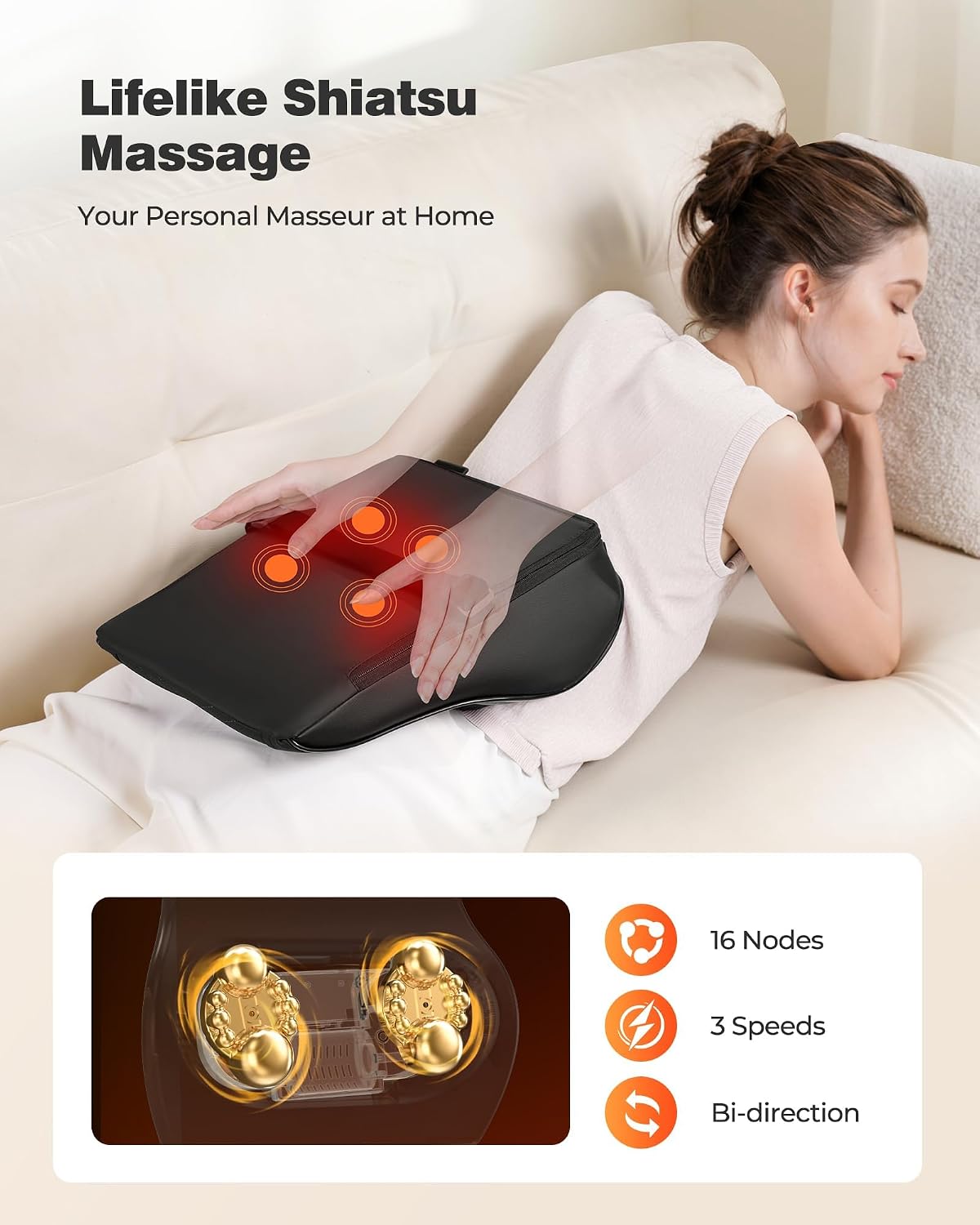 Almohada masajeadora de espalda de tejido profundo con calor, masaj...