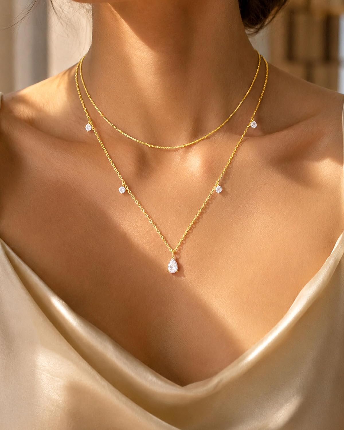 GUOKE Collares de oro en capas para mujer, chapado en oro de 14 qui...