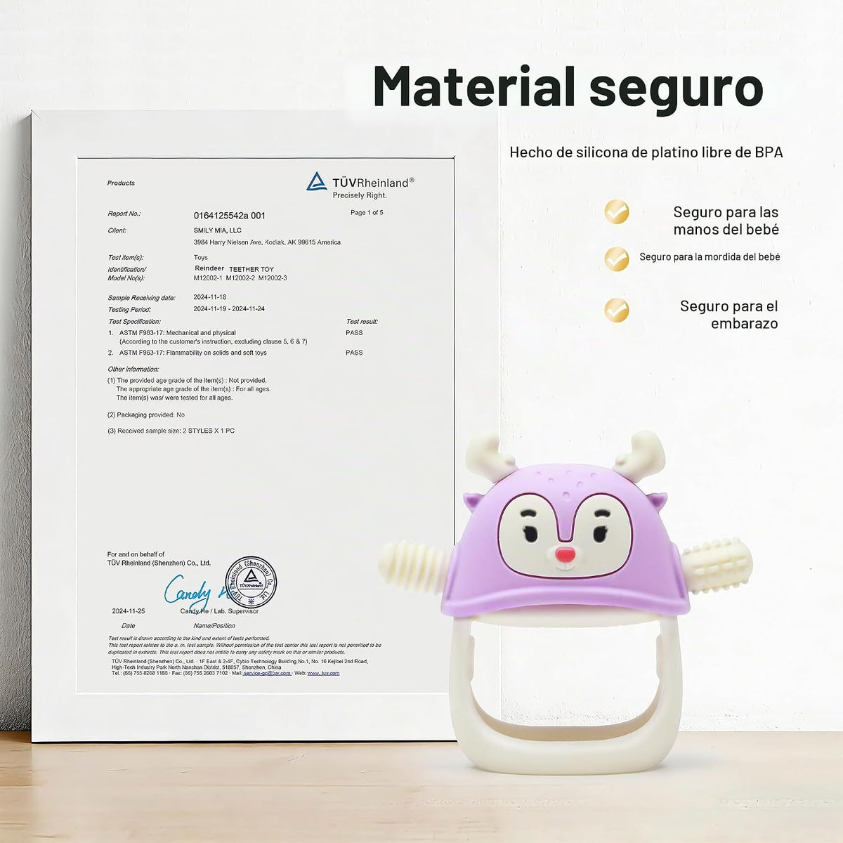 Smily Mia Juguete de dentición de renos de silicona para bebés de 3...