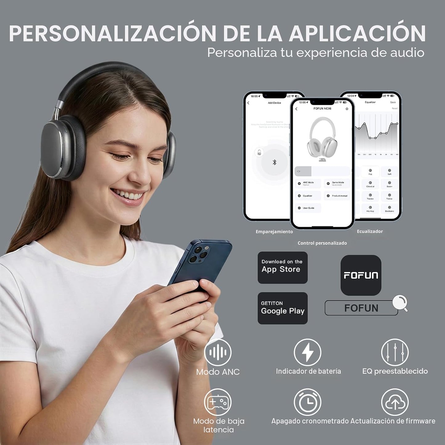 FOFUN NC95 - Auriculares híbridos con cancelación activa de ruido c...