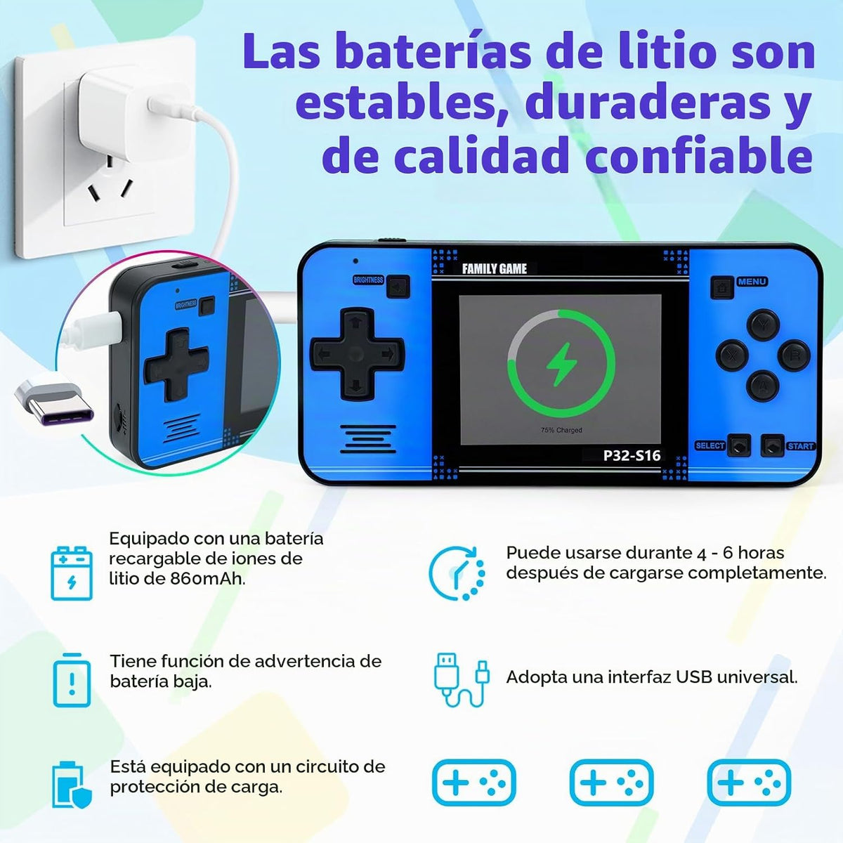 Juego de mano para niños, videojuegos integrados de 220 bits de 32...
