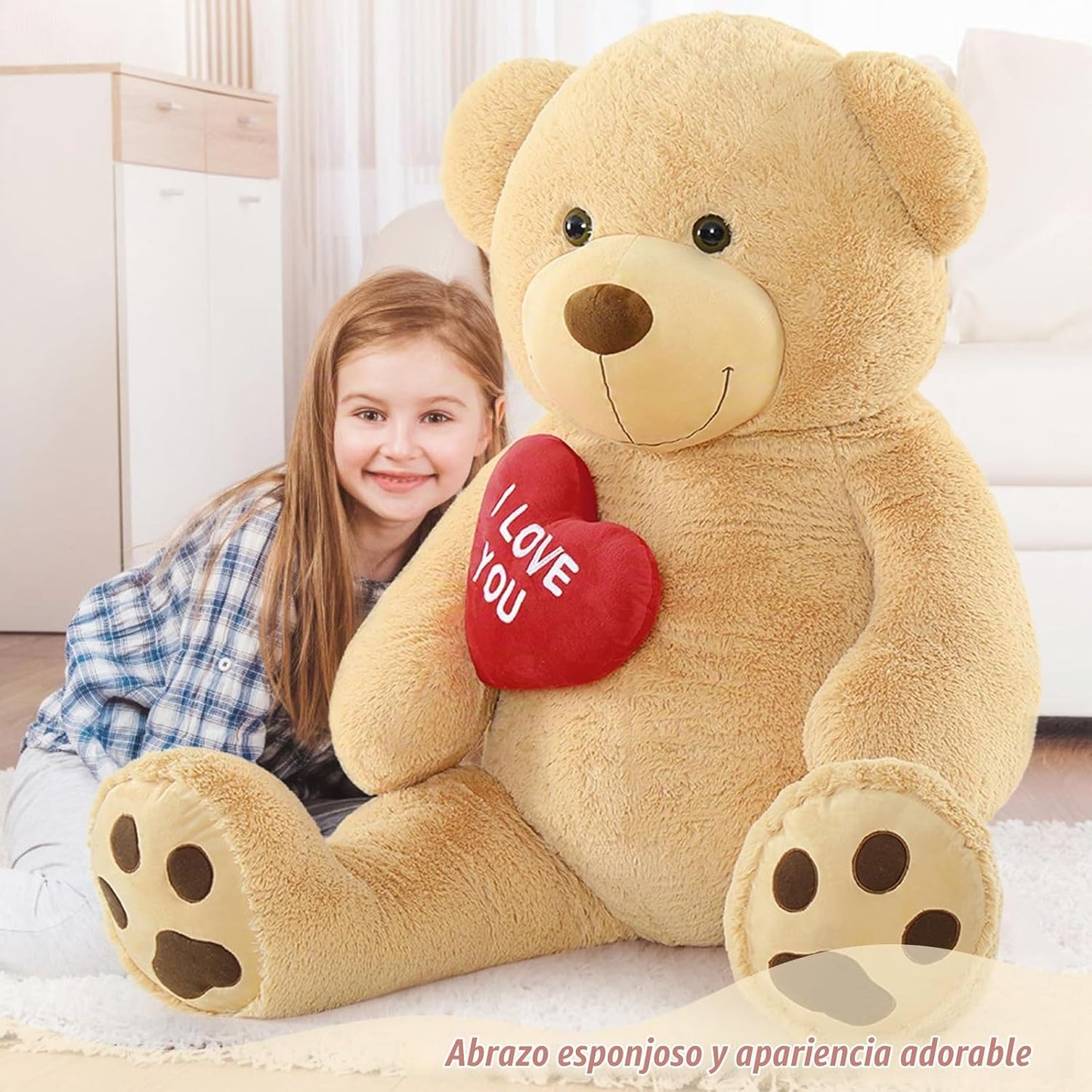 BENINY Oso de peluche gigante marrón de 52 pulgadas con corazón, pe...