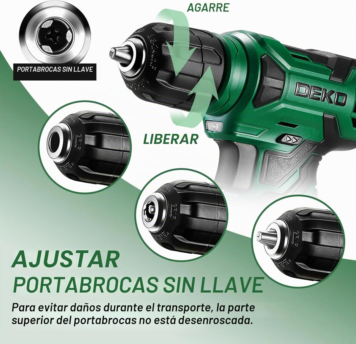 DEKOPRO Taladro inalámbrico de 8 V, juego de taladro con portabroca...