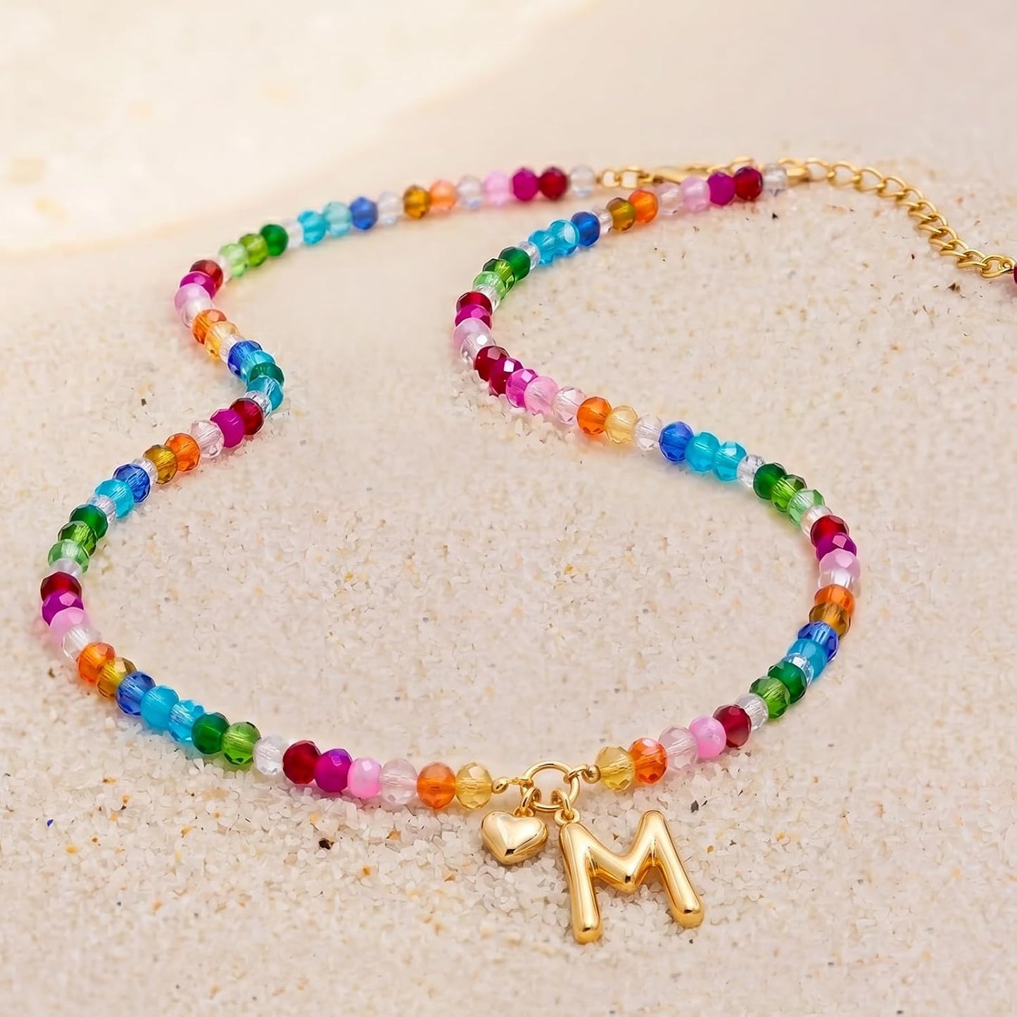 LOVEZORA Collar con inicial para mujer, collares de cuentas de colo...