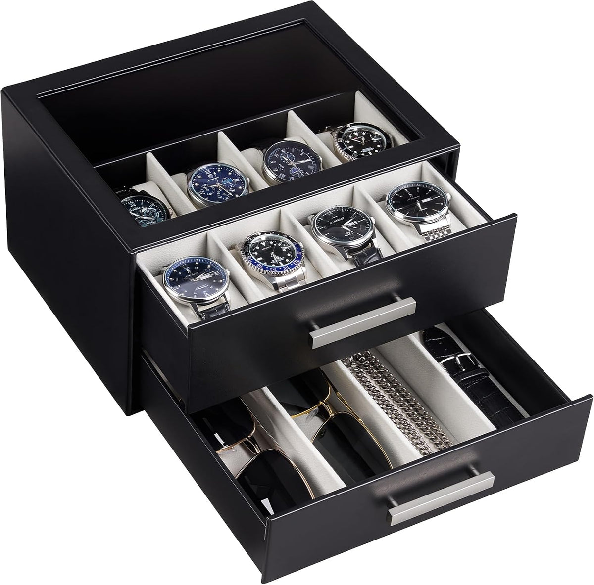 ProCase Caja de reloj de 8 ranuras para hombre, caja de gafas de so...