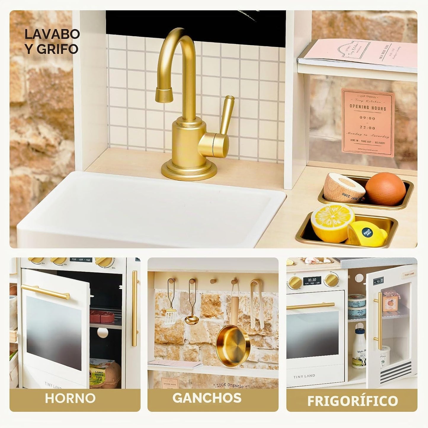 Tiny Land BistroSwitch - Juego de cocina de madera 2 en 1 con pizar...