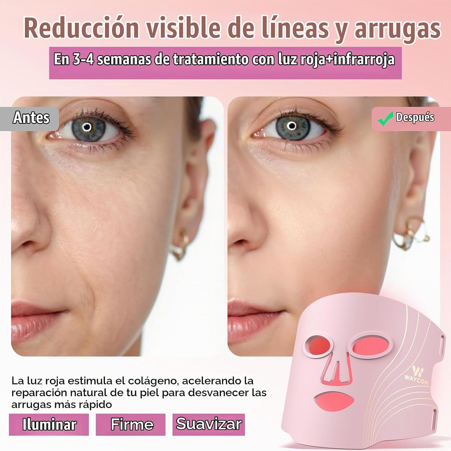 WAYCOM Terapia de luz roja para la cara: Máscara de terapia de luz...