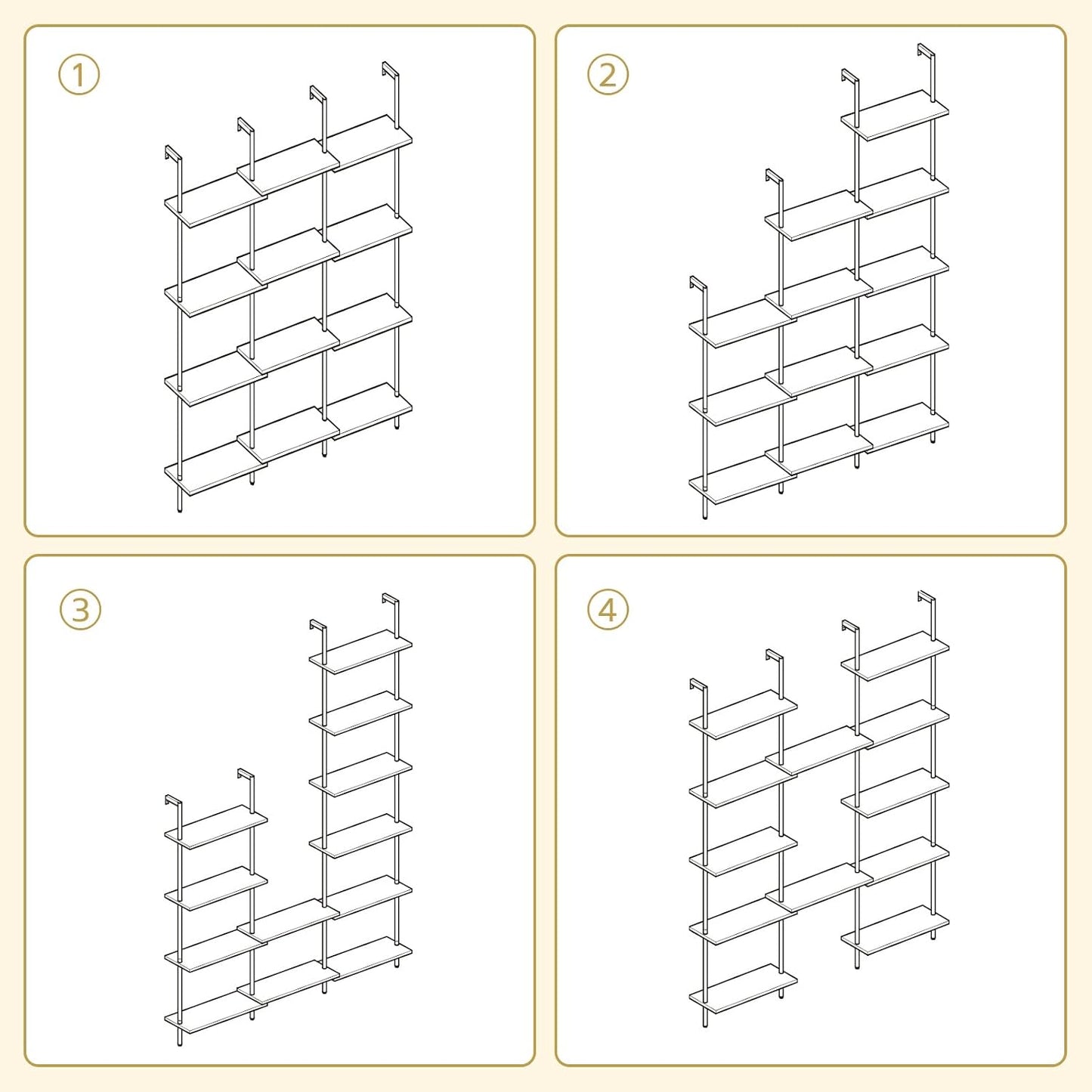HOOBRO Estantería de escalera DIY, estantería de pared montada en l...