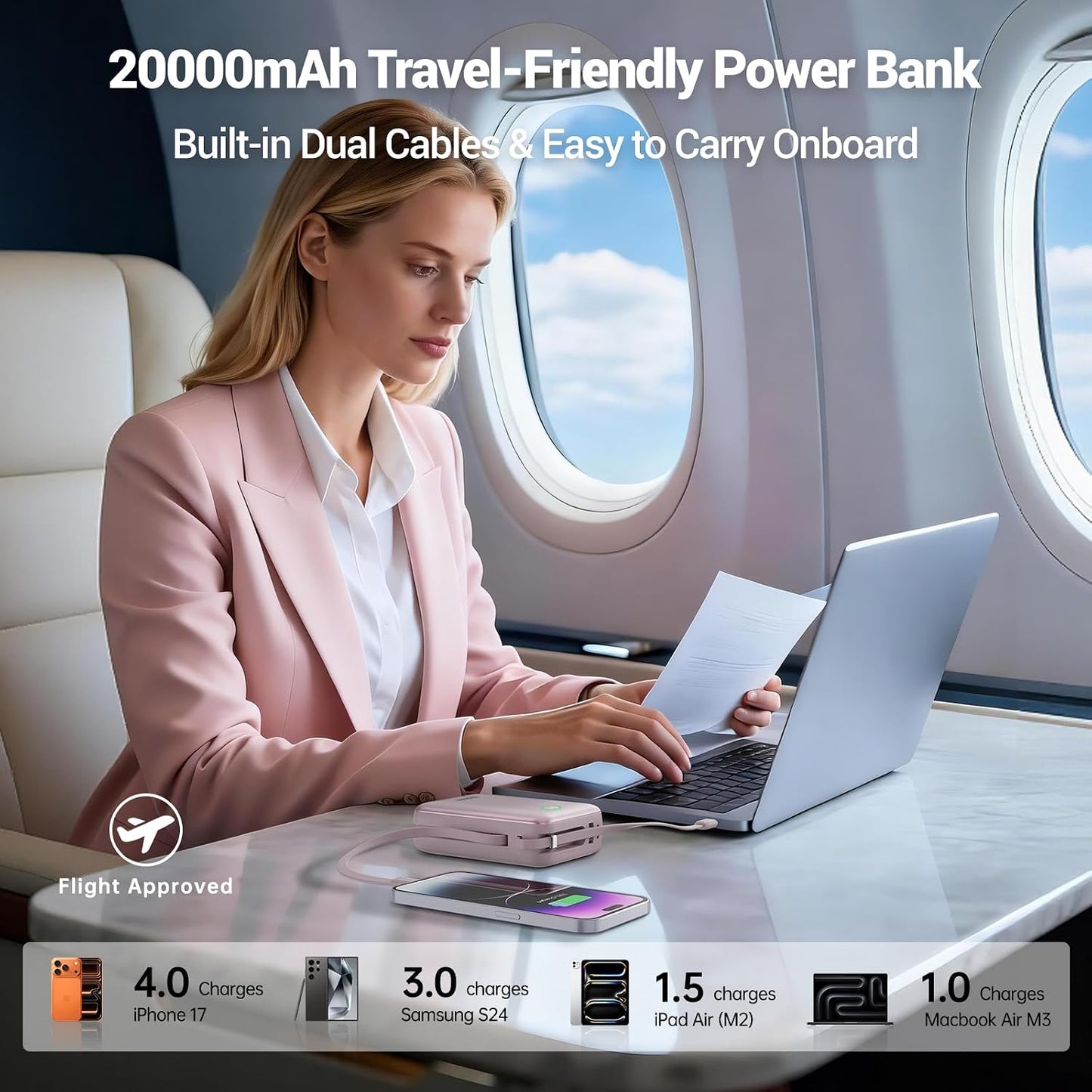 Hichain Cargador portátil 35W 20000mAh Banco de energía con doble e...
