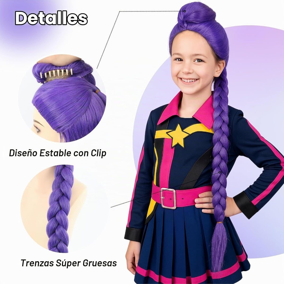 Morvally - Peluca de 33.5 pulgadas de color púrpura con trenza larg...