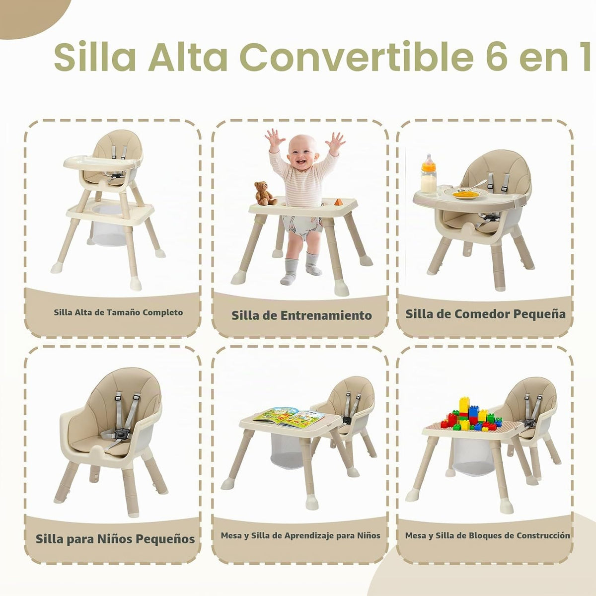 JOYMOR Silla alta 7 en 1 para bebés y niños pequeños, mesa y silla...