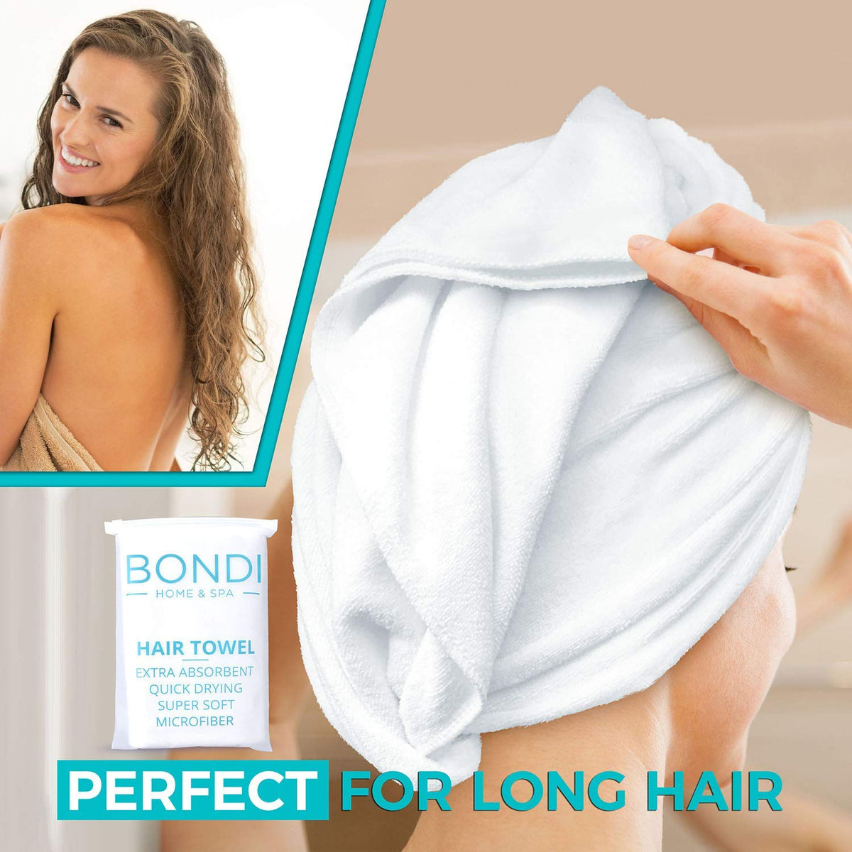 Bondi SPA Toalla de microfibra para el cabello, seca el cabello un...