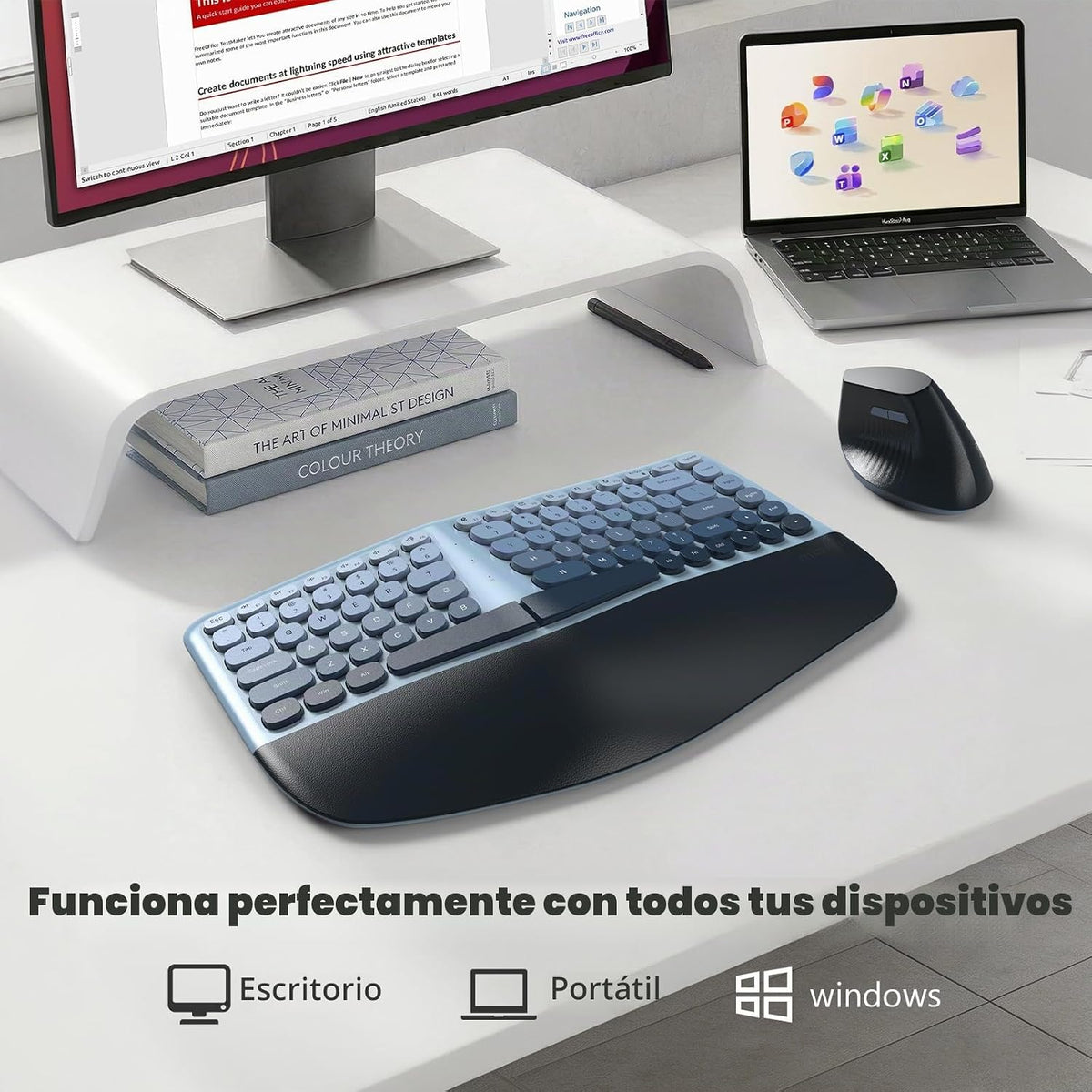 MOFII Combo de teclado y mouse ergonómicos inalámbricos, teclado cu...
