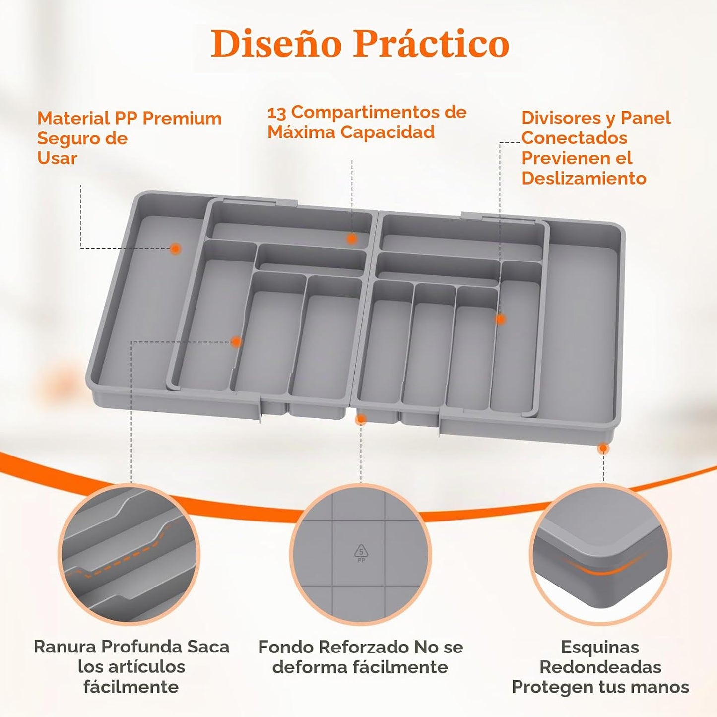 Lifewit Organizador grande de cubiertos para cajón, expandible de 2...