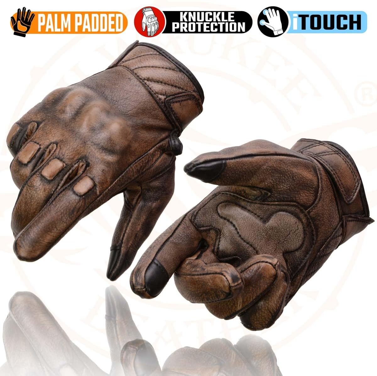 Milwaukee Leather MG7514 - Guantes de piel marrón para hombre, comp...