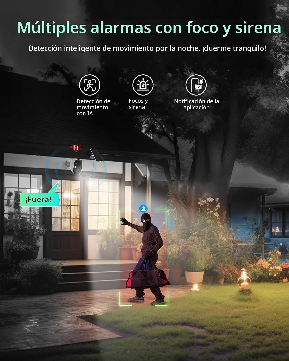 Cámara solar MaxiViz para exteriores inalámbrica, cámara de segurid...